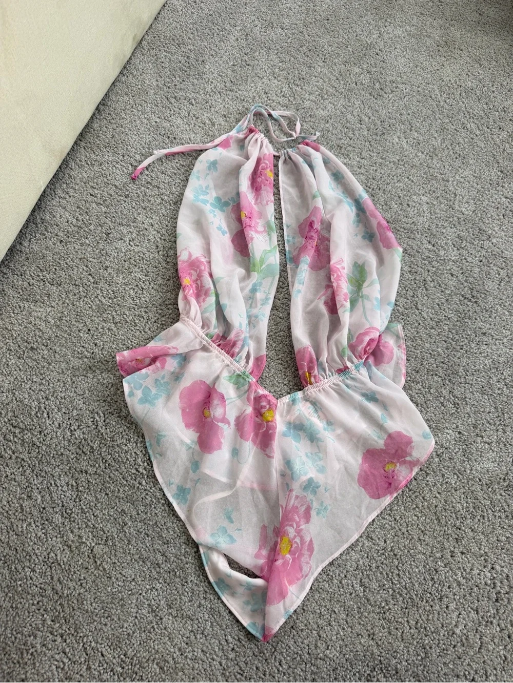 Victoria's Secret pink floral halter lingerie one piece romper size L